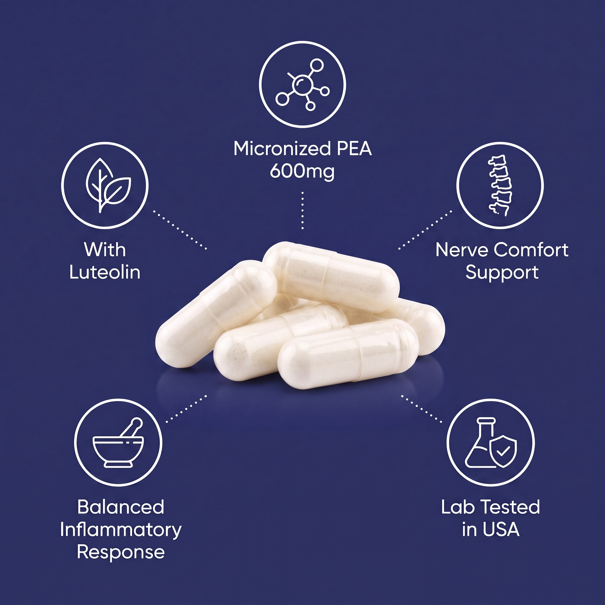 PEA 600mg with Luteolin – Nerve Comfort Support Softgels